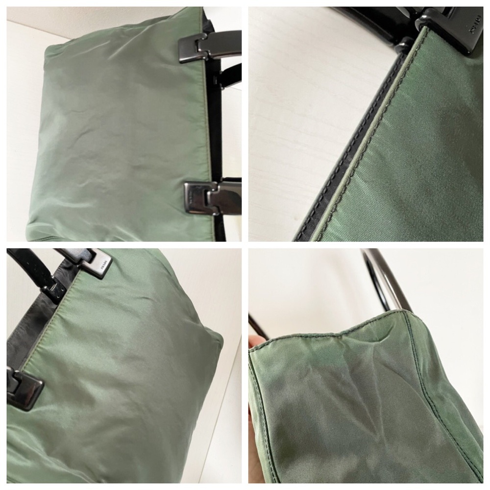 Prada green nylon black plexi handle vintage 90s tote bag - Picture 4 of 11